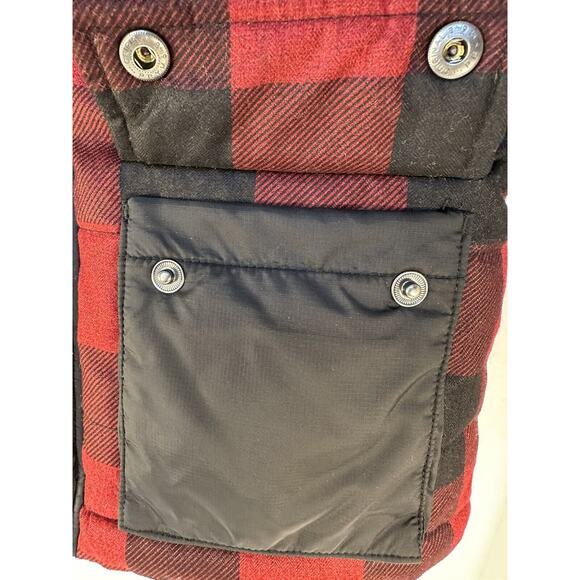 LANDS' END UNISEX READ PLAID VEST W/HOODY SHERPA LINED Size Small PERFECT! - Picture 5 of 16